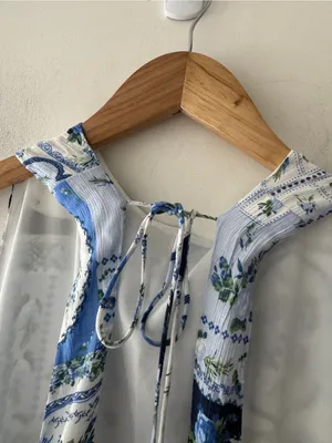 NEW!! Abercrombie & Fitch Blue Floral‎ Patchwork Summer Dress thumbnail 7