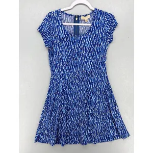 Michael Kors Womens Fit and Flare Dress Blue White Abstract Ikat Print Size S thumbnail 2