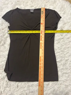 Ann Taylor brown twist front v-neck top short sleeve shirt size small stretchy thumbnail 4