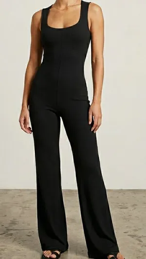 Halara OQQ Ribbed Wide Boot Cut Jumpsuit thumbnail 1