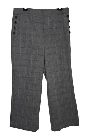 Loft High Rise Wide Leg Gray‎ Sailor Plaid Pants Womens 12 Academia Preppy Office NEW thumbnail 1
