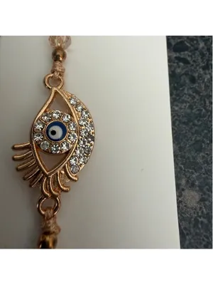 Women's Evil Eye Bracelet One Size Gold and Beige thumbnail 4