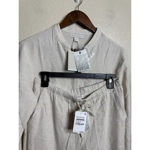 Barefoot Dreams Linen Blend Blouse & Pants Set size S NWT He Bisque thumbnail 5