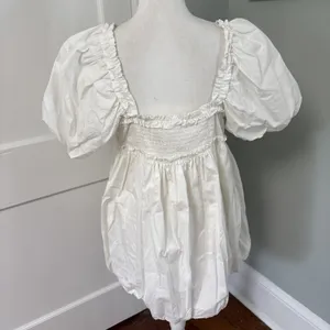 Free People Rendezvous Me Dress Milkmaid Puff Sleeve Smocked White Medium thumbnail 4