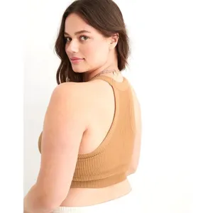 Aerie Superchill Seamless Cropped Halter Tank Womens‎ M Brown Ribbed Minimalist thumbnail 5