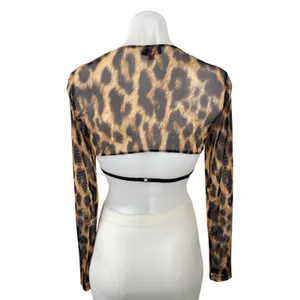Edikted Women's Leopard Print Mesh Sheer Long Sleeve Bolero Shrug Bra Top Size M thumbnail 4