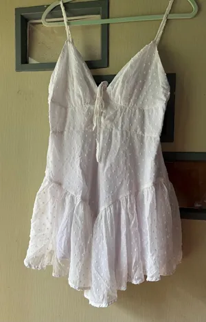 SHEIN White Eyelet Tie-Front Sundress thumbnail 1