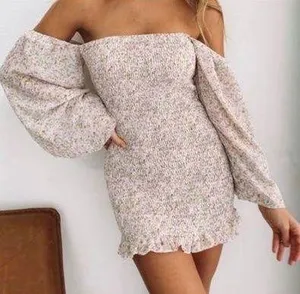Beginning Boutique Off Shoulder Puffy Sleeve Shirred Dress thumbnail 1