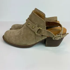 Born‎ Bagley Clogs Mules 7 Suede Leather Studded Taupe Harness Buckle thumbnail 5