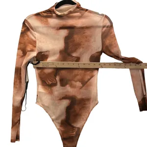 SheIn Sheer Body Suit Small Abstract Print Brown Travel‎ Vacation Layering Maximalist thumbnail 7
