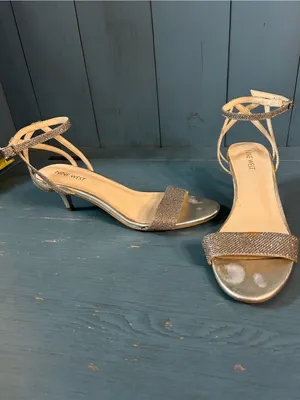 Nine West Metallic Gold/Silver Strappy Kitten Heeled Sandals | Size 7.5 thumbnail 2