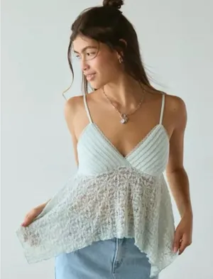 Kimchi Blue Light Mint Green Lace Cami Top thumbnail 1