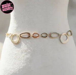 Y2K 2000s style Silver tone stainless steel oval waist chain belt thumbnail 1