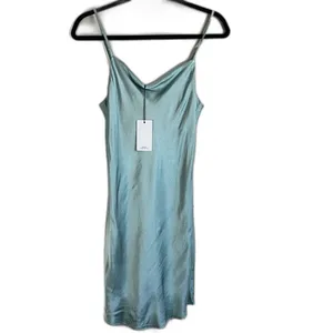Lanston Cowl Neck Satin Slip Dress Sage Blue XS L-0001AS thumbnail 2