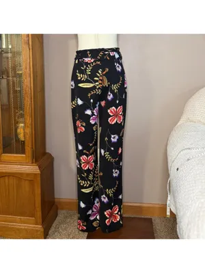 Express Black and Colorful Floral High-Rise Ankle Pants Women's Size 4L thumbnail 4