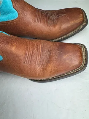Tony Lama Brown Leather Cowboy Boots with Turquoise Shaft square toe cowgirl 10C thumbnail 8