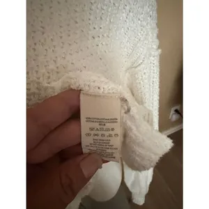 Free People Cream V-Neck Knit Cotton Sweater thumbnail 6