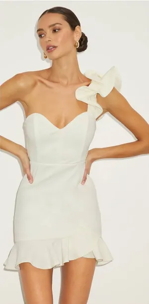 Lulus Captivate Me White One-Shoulder Ruffled Trumpet Mini Dress thumbnail 1