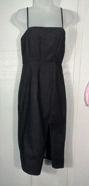 Lulus Black Denim Spaghetti Strap Dress Size Large EUC thumbnail 1