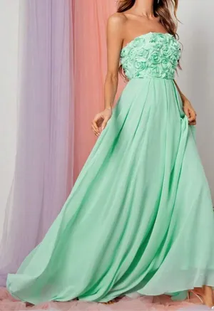 Boutique Green Prom Dress with floral top part thumbnail 5