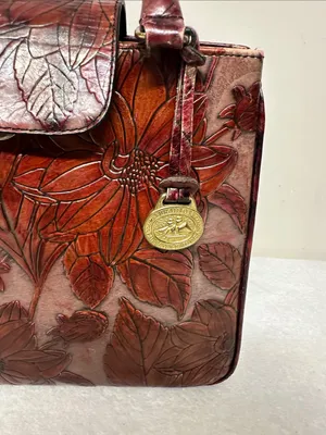 Rare vintage Embossed Brahmin Burgundy Floral Embossed Leather Satchel thumbnail 2
