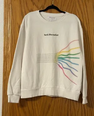 Seek Discomfort Women's Cream Graphic Sweatshirt with Rainbow Detail - Size XL thumbnail 1