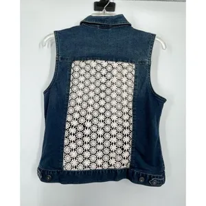 Vince Camuto denim vest with open crocheted back. thumbnail 2