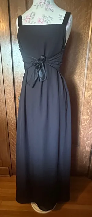 Vtg 90s Dave & Johnny by Laura Ryner Black Scoop Back Floor Length Dress, Sz 14 thumbnail 1