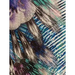 Chicos Purple Blue Abstract Floral Feather Rhinestone Top Size 1‎ Medium thumbnail 2