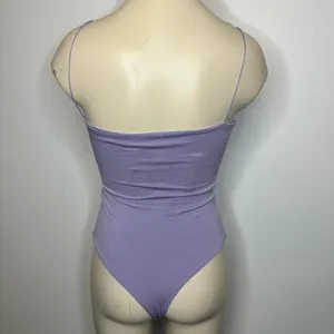 Naked Wardrobe Women's 2X Got The Scoop Bodysuit Purple Thin Strap Thong NWT thumbnail 2