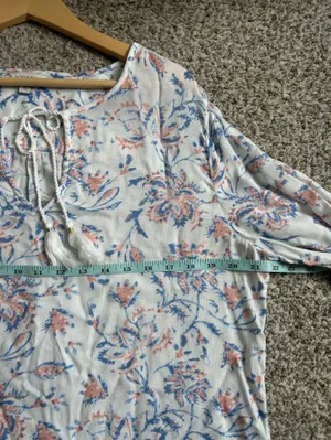 Lucky Brand White Floral Tie-Front Peasant Blouse Floral Boho Bohemian Large thumbnail 5