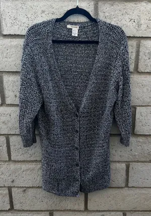 DKNY Jeans Women's Black White Knit 3/4 Sleeve Cardigan Sweater Top‎ XL thumbnail 1