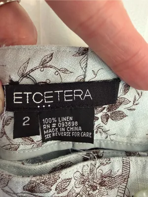 Etcetera Size 2 Blue Brown Toile Bird Floral 100% Linen Straight y2k Pants thumbnail 4
