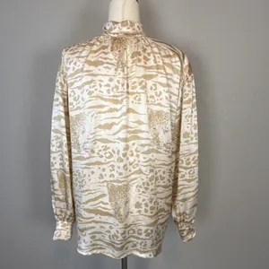 Escada Vintage Leopard Tiger Print Cream‎ Silk Blouse Top Size 36/6 Long Sleeve thumbnail 8