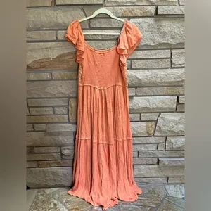 Sincerely Jules Milkmaid Tiered Maxi Dress Sleeveless Flutter Sleeve Coral Large thumbnail 6