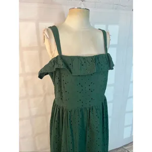 Loft Green Eyelet Ruffle Square Neck Sleeveless Cotton Midi Sundress Size 10 thumbnail 4