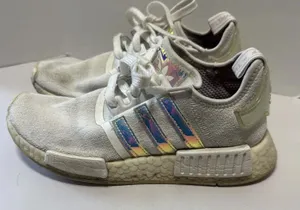 adidas‎ NMD_R1 White Iridescent Sneakers Tennis Shoes Women’s 6.5 Silver Stripes thumbnail 1
