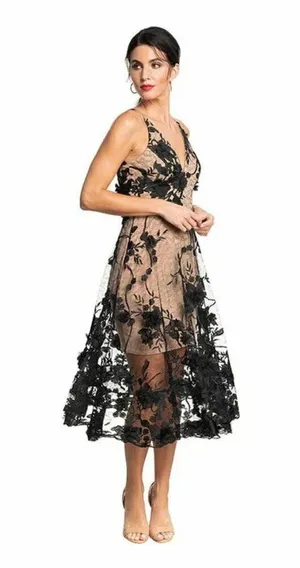 DRESS THE POPULATION Audrey Embroidered Fit & Flare Dress Black/Nude Size Small thumbnail 11