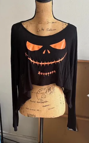 Boutique Spooky Pumpkin/Skeleton Crop Top thumbnail 1