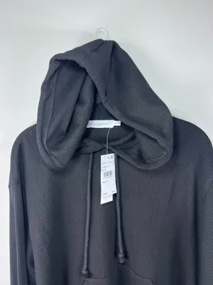All In Favor Waffle Knit Hoodie Shirt Black Kangaroo Pocket Thermal Basic NEW M thumbnail 5