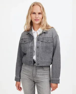 Madewell Denim Clean Crop Oversized Jeans Jacket Gray - NWT thumbnail 3