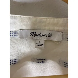 Madewell ainslee print cotton v neck top‎ cream blue size small thumbnail 3