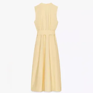 Nwt Zara Belted Poplin Midi Dress Butter Yellow Size S thumbnail 6