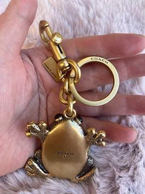 Coach FROG Green Crystals Keychain Bag Purse Key Charm Fob Brass Toad CBH11 thumbnail 2