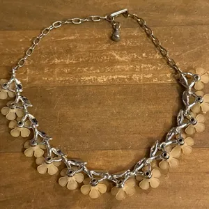 Vintage silver tone yellow Plumeria flowers necklace thumbnail 6
