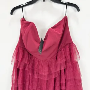 Lulus Fabulous Thoughts Wine Red Tulle Strapless Tiered Mini Dress Party XXL NWT thumbnail 7