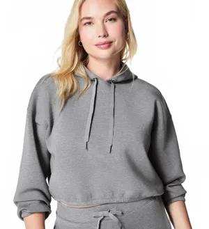 Spanx AirEssentials Cinched Crop Hoodie Sweatshirt Heather Gray Women Size Large thumbnail 1