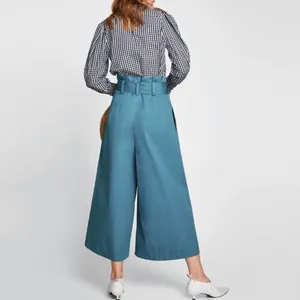 Zara Woman XS Teal Paperbag Wide Leg‎ Pant Tie Belt Minimalist Chic Summer Vaca thumbnail 6