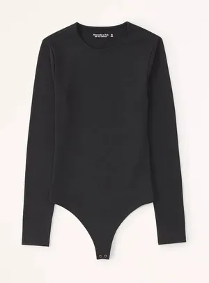 Abercrombie‎ Long-Sleeve Cotton-Blend Seamless Fabric Crew Bodysuit Black XS thumbnail 1