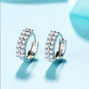 925 Silver Plated Double Row CZ Diamond Silver Hoop Earrings for Women thumbnail 1